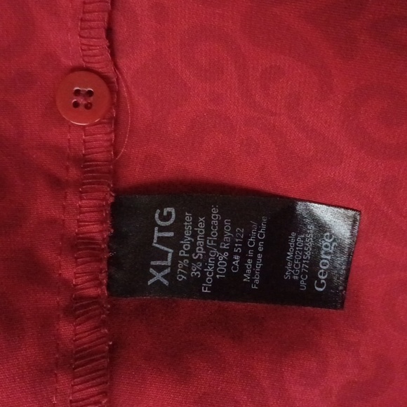 4/$60 Red Velour Flocked Blouse - Size XL - Picture 7 of 7
